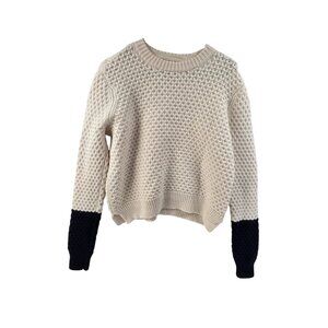 Tory Burch Womens Ivory Merino Wool Colorblock Crewneck Sweater Top M Classic